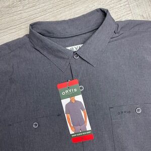 Orvis Mens Short Sleeve Tech Shirt Gray Button Down Classic Collection Size Med